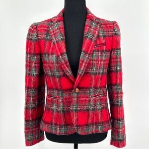 Vintage Classic Mohair Wool Tartan Plaid Winter Blazer Jacket‎ Red Black 4 Small